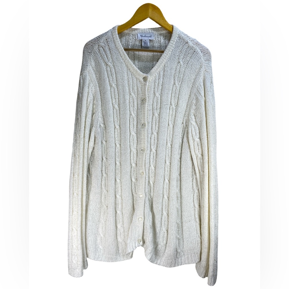 Westbound Women’s XL Ivory‎ Cable Knit Button Front Long Cardigan Sweater